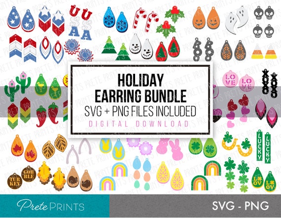 Earrings SVG Bundle - Holiday SVG Earrings, Cricut Earring Cut File, Earring Print and Cut Files, Cricut Earring Pattern, Earring Cut file