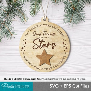 Enfeites de bons amigos - Enfeite de Natal de madeira SVG, arquivos de corte de enfeite de Natal, Glowforge SVG, Natal Glowforge