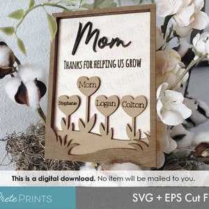 Mothers Day SVG Sign - Wood sign 5x7, Mothers Day Laser Cut File, Glowforge svg, Flowers SVG, Gift for Mom