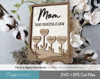 Mothers Day SVG Sign - Wood sign 5x7, Mothers Day Laser Cut File, Glowforge svg, Flowers SVG, Gift for Mom