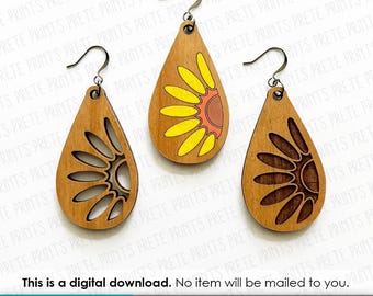 Teardrop Sunflower Earring SVG - Digital Download, Glowforge Earring SVG, Laser Cut Earring Files, Earring SVG File, Floral Earring design