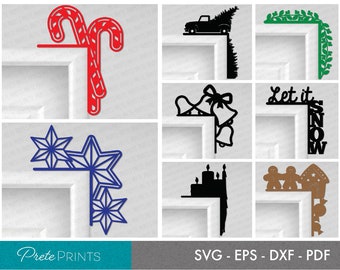 Winter Door Trim Bundle 2 - Door Corner, Christmas Star SVG, Candy Cane SVG, Christmas Laser cut, Glowforge SVG, Holiday Door Decor, Garland