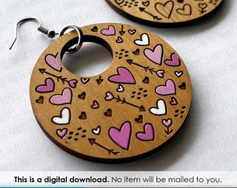 Valentines Day Heart Arrow Earrings Cut Files - Earring template SVG, Digital Download, Laser Cut Earring Files, heart doodle svg