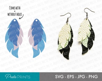 Feather SVG Earrings - svg, eps, jpg, png, digital download, Earring Cut File, leaf Earring SVG, Leather Feather Earrings, Leather Leaf SVG