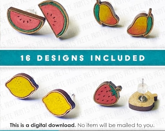 Fruit + Vegetable Stud Earring SVG - Glowforge Earring cut file, Food Earring SVG Cut Files, Earring Post SVG Cut Files, Digital Download