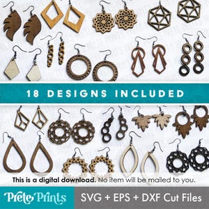 Earrings SVG - Laser Cut Earrings SVG Bundle, Glowforge Wood Earring SVG, Glowforge Earring Pattern, Earring Cut file