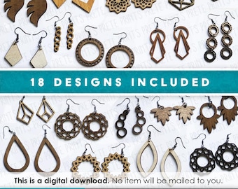 Earrings SVG - Laser Cut Earrings SVG Bundle, Glowforge Wood Earring SVG, Glowforge Earring Pattern, Earring Cut file