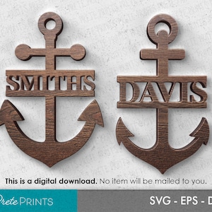 Anker Monogramme - passen Sie Familie SVG, Ozean Monogramm, Marine Monogramm, CNC Fräser geschnittene Datei, Split Monogramm Holz geschnittene Datei, Lasercut Monogramm