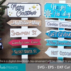 Winter Directional Sign - Kerstteken SVG, Holiday Standing Sign SVG, Glowforge Christmas, Holiday Decor, Arrow Street Sign SVG