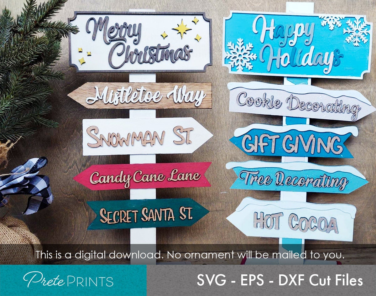 Winter Directional Sign - Christmas Sign SVG, Holiday Standing Sign SVG ...