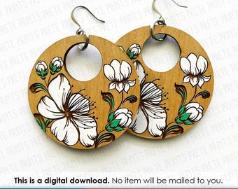 Flower Hoop Earrings SVG - Digital Download, Glowforge Earring SVG, Laser Cut Earring Files, Earring SVG File, Magnolia Flower svg
