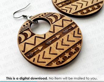 Native Sky Hoops - Boho Pattern Earring SVG,  Digital Download, Laser Cut Files, Bohemian Earring SVG File, Laser engrave