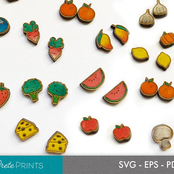 Fruit + Vegetable Earring Stud SVG - Glowforge Earring cut file, Food Earring SVG Cut Files, Earring Post SVG Cut Files, Digital Download