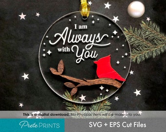 Cardinal Ornament SVG - Cardinal Christmas Ornament SVG, Memorial Christmas Ornament Cut files, Glowforge SVG, Glowforge Christmas