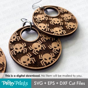 Spider Pattern Earrings SVG - Digital Download, Glowforge Earring SVG, Laser Cut Earring Files, Earring SVG File, Halloween Earrings svg