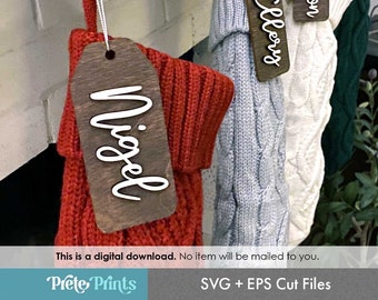 Large Christmas Stocking Name Tags SVG -  Digital Download, SVG file for Glowforge, Christmas SVG, Gift tags Laser Cut File, Wood Tag svg