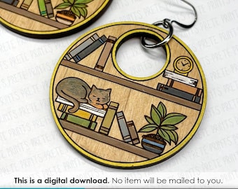 Hidden Library Earrings SVG - Digital Download, Laser Cut Earring Files, Earring SVG File, Bookshelf Earrings, Laser engrave Earrings