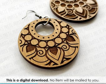 Mandala Hoop Design 1 Earring Bundle - Digital Download, Laser Cut Earring File, Earring SVG template, Mandala SVG Design