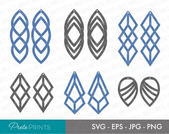 May include: Set of eight earring designs in blue and gray. The earrings are geometric and abstract in style. SVG - EPS - JPG - PNG.