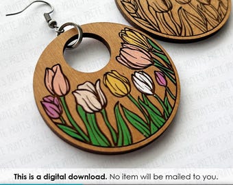 Tulips Hoop Earring SVG - Digital Download, Spring Flowers Laser Cut Earring SVG File