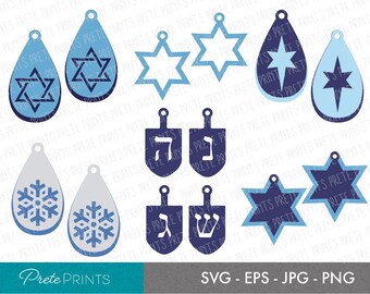 Hanukkah Earrings SVG Bundle -  DIY Hanukkah Earrings svg, Happy Hanukkah eps, jpg, png, Star of David svg,