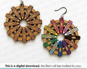 Crayon Hoop Earrings SVG -  Digital Download, Laser Cut Earring Files, DIY Teacher Gift, Earring SVG File, Laser engrave, Back to School svg