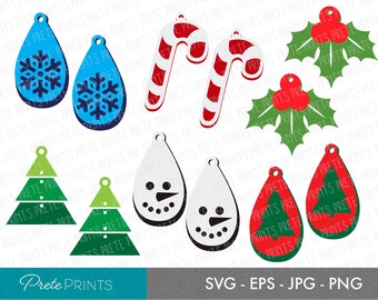 Lot de boucles d'oreilles de vacances SVG - DIY Noël boucles d'oreilles svg, eps, jpg, png, boucles d'oreilles de Noël svg Bundle