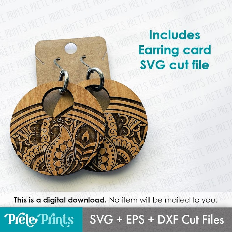 Paisley Pattern Earrings SVG - Digital Download, Laser Cut Earring Files, Earring SVG File, Flower Pattern Earrings, Laser engrave Earrings image 2