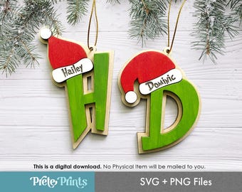 Christmas Letter Ornament Cut File - Funny Christmas Ornament SVG, Personalized Ornament, Name Ornament, Glowforge Christmas SVG