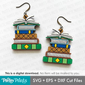 Book Stack Earrings SVG -  Digital Download, Laser Cut Earring Files, DIY Teacher Gift, Earring SVG File, Laser engrave, Back to School svg