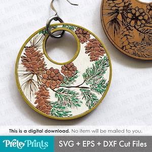 Pinecone Earrings SVG - Digital Download, Earring SVG Template, Laser Cut Earring File, Earring SVG File, Christmas Earring svg, Winter Tree