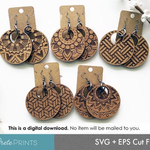 Wood Earrings SVG Bundle - Digital Download, Glowforge Earring SVG, Laser Cut Earring Files, Earring SVG File