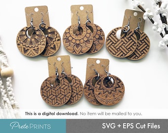 Wood Earrings SVG Bundle - Digital Download, Glowforge Earring SVG, Laser Cut Earring Files, Earring SVG File