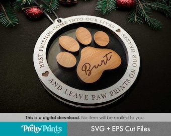 Pet Ornament - Pet Christmas Ornament SVG, Personalize Dog Christmas Ornament Cut files, Glowforge SVG, Glowforge Christmas