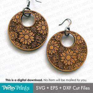 Sunflower Earrings SVG Bundle - Digital Download, Glowforge Earring SVG, Laser Cut Earring Files, Earring SVG File, Flower Earrings