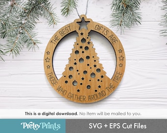 Fichier de coupe d'ornement de sapin de Noël familial - Téléchargement numérique, ornement de cadeau de Noël, fichier d'ornement laser, svg de Noël Glowforge