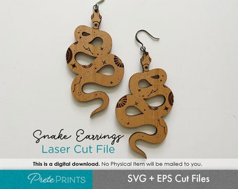 Cosmic Snake Earrings SVG - Digital Download, Glowforge Earring SVG, Laser Cut Earring Files, Earring SVG File, Serpent earrings