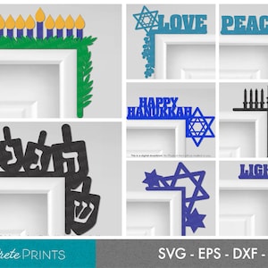 Hanukkah Door Trim Bundle - Coin de porte, Hanukkah SVG, Dreidel Sign SVG, Hanukkah Laser cut, Glowforge SVG, Festival of Lights svg