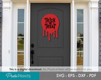 Sinal de porta de doces ou travessuras - Sinal de Halloween SVG, Sinal de porta SVG, Sinal de corte a laser, Arquivos de corte a laser Glowforge, Glowforge Halloween svg