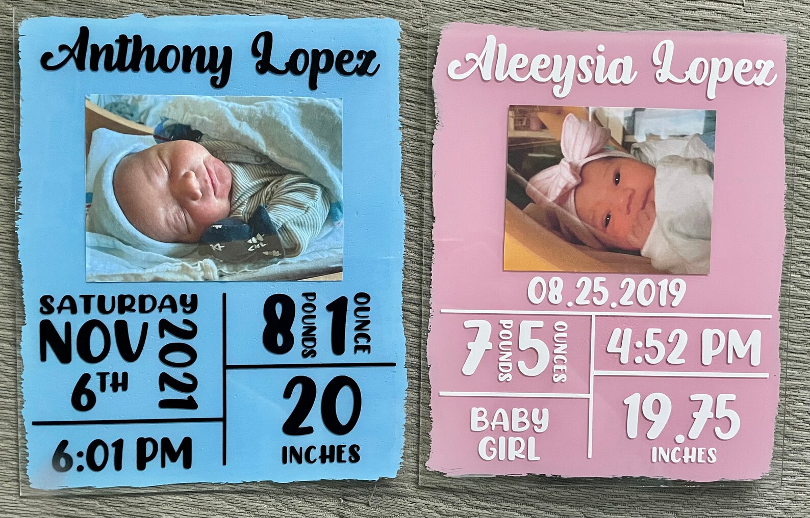 Personalized Baby Birth Stat Plaque Boy and Girl Newborn Birth