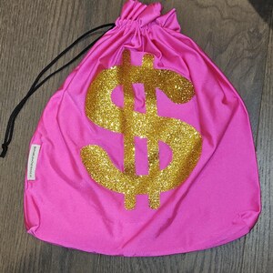 Pink Gold Sparkly Shiny Glitter Money Dollar Sign Entertainer Bride Stripper Exotic Dancer Money Bag Cash Purse Drawstring Rave Festival
