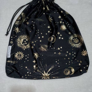Shiny Gold Black Moon Star Sun Accented Bridal Wedding Bride Pole Dancer Gogo Money Bag Cash Purse Drawstring Rave Celestial Stripper Exotic