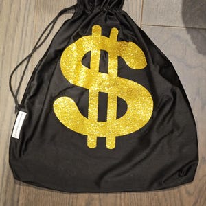 Black Gold Sparkly Shiny Glitter Money Dollar Sign Entertainer Bride Stripper Exotic Dancer Money Bag Cash Purse Drawstring Rave Festival