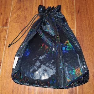 Black Iridescent Velvet Galactic Shiny Sparkle Bridal Wedding Exotic Dancer Entertainer Stripper Drawstring Cash Bag Purse Rave Festival wow