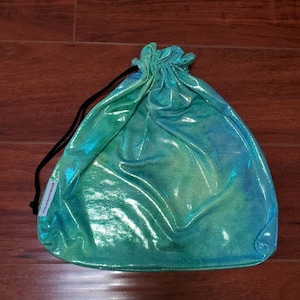 Blue Green Tropical Ombre Foil Dot Shiny Entertainer Wedding Bride Stripper Exotic Dancer Money Bag Cash Purse Drawstring Rave Festival