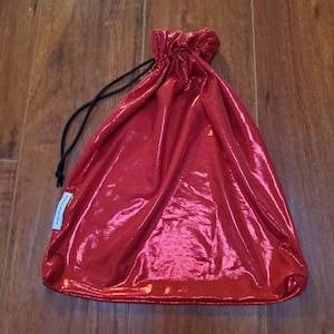 Red Metallic Stretchy Foil Dot Shiny Entertainer Bridal Wedding Bride Stripper Exotic Dancer Money Bag Cash Purse Drawstring Rave Festival