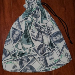 Money Dollar Print Fun Green and Gray Entertainer Wedding Bride Stripper Exotic Dancer Money Bag Cash Purse Drawstring Rave Festival