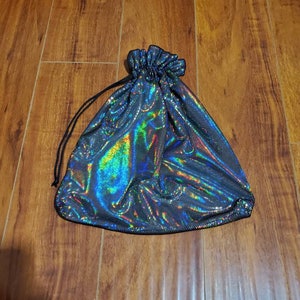 Shiny Black Rainbow Holographic Hologram Iridescent Velvet Exotic Dancer Stripper Money Bag Purse Rave Wedding Disco Foil Dot Galactic Alien