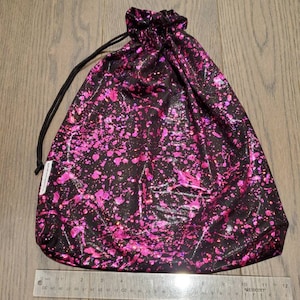Shiny Fuchsia Hot Pink Paint Splatter Black Stripper Exotic Dancer Entertainer Stripper Cash Money Purse Drawstring Bag Rave Festival Pole