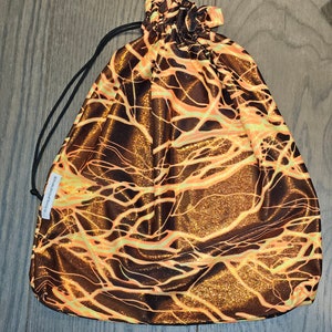Neon Orange Black Lightning Print Electric Foil Shiny Entertainer Bride Stripper Exotic Dancer Money Bag Cash Purse Drawstring Rave Festival